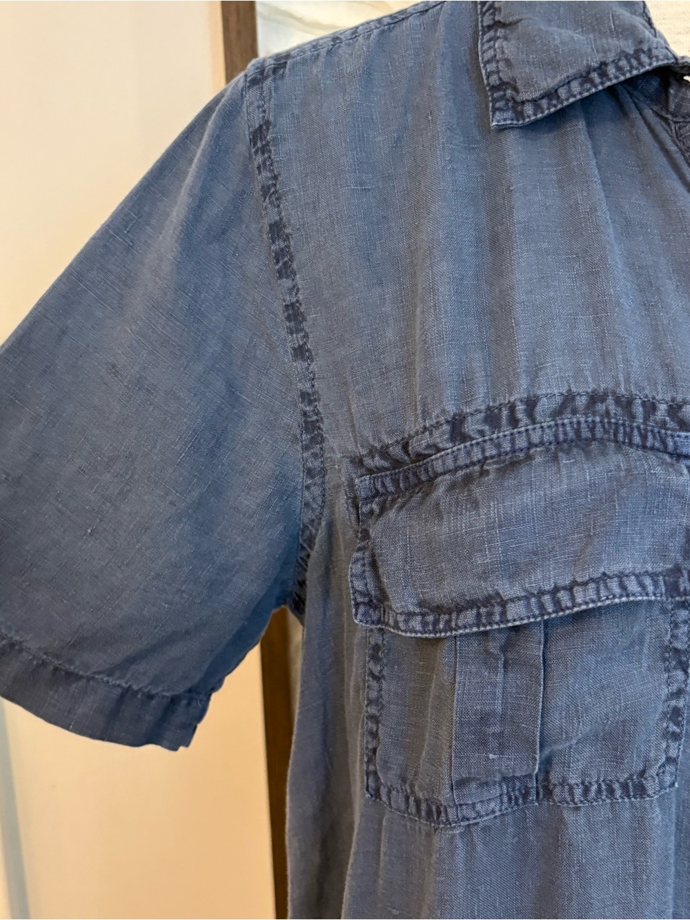 Sundance Short Button-Front Lightweight Linen Denim Blue Dress - Picture 3 of 5